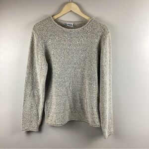 Columbia Women’s Gray Speckled Bouclé Knit Rolled Edge Crew Neck Sweater Sz M